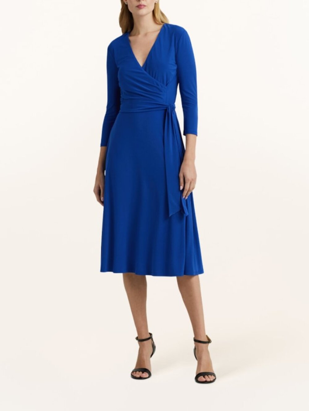Ralph Lauren Esquire Stretch Jersey Faux Wrap Long Sleeve Dress Sz XS